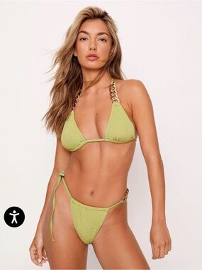 Nasty Gal Textured Triangle Bikini with Gold Chain Accents